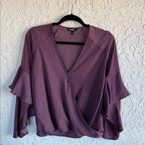 Express Women's Plum Ruffle Sleeve Blouse